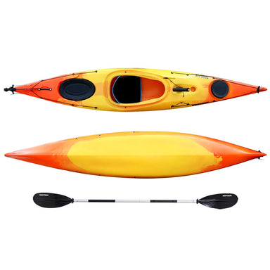 top and botton view of Driftsun Sculpin 12.5 foot long Rotomolded Sit-In Kayak with paddle