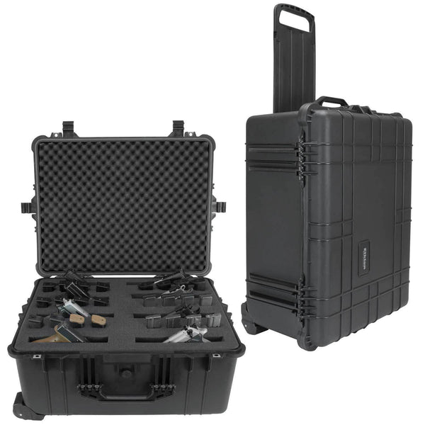 8 Pistol Hard Rolling Gun Case- TSA Approved: Crush Resistant & Waterproof