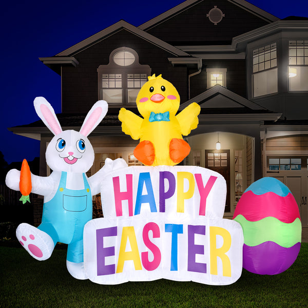 6ft Tall "Happy Easter" Sign Lawn Inflatable, Bright Lights, Built-in Fan, and Included Stakes and Ropes