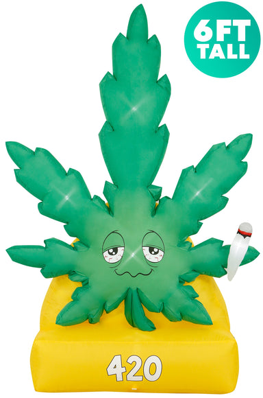 6 Ft Giant Weed Inflatable Yard Decoration with Built-in Bulbs, Tie-Downs, and Fan