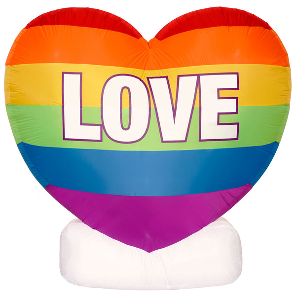 6ft Tall Valentine's Day "Love" Rainbow Heart Lawn Inflatable, Bright Lights, Built-in Fan, and Included Stakes and Ropes