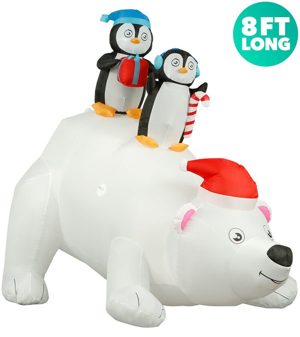 penguins on polar bear facing right