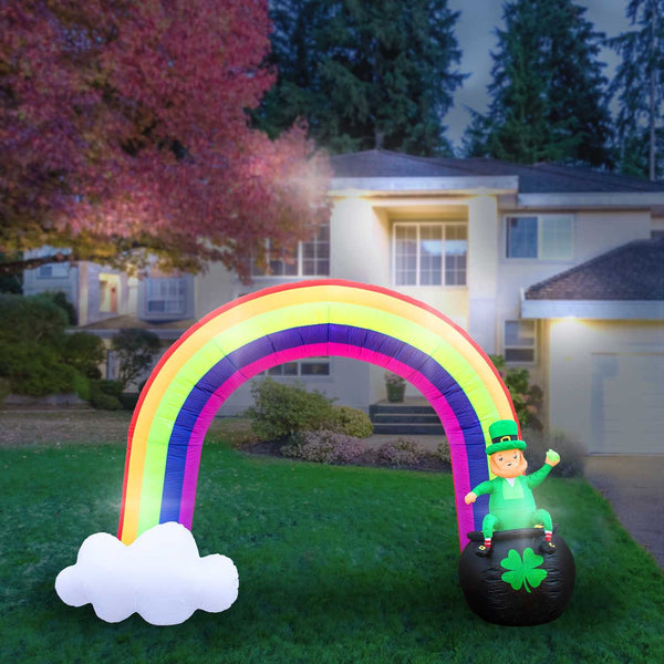 Inflatable St Patrick's Day Leprechaun in Pot of Gold at the End of the Rainbow Decoration with Built-In Fan and LED Lights
