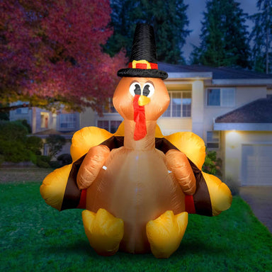 Inflatable Turkey with Pilgrim Hat Thanksgiving Decoration with Built-In Fan and LED Lights