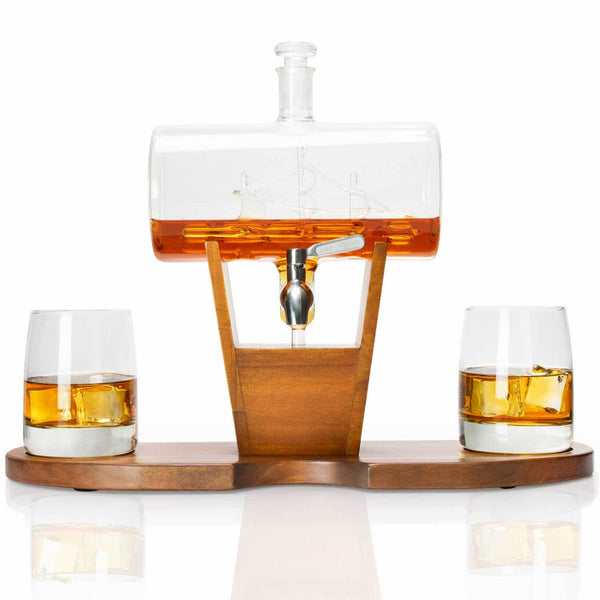 Whiskey Cylinder Sail Boat Decanter Set