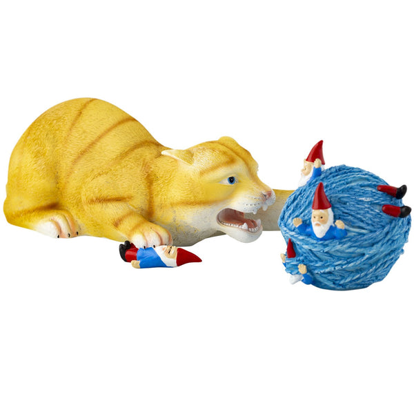 Cat and Gnome Yarn Ball Figure side view