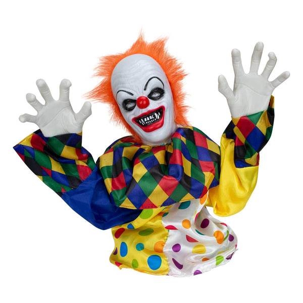 closeup of  Halloween Animatronics Dismembered Crawling Clown 
