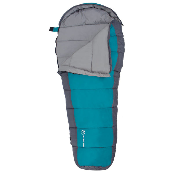 blue youth sleeping bag for camping with kids