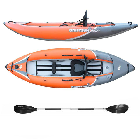 White water kayak side and top profile with paddle