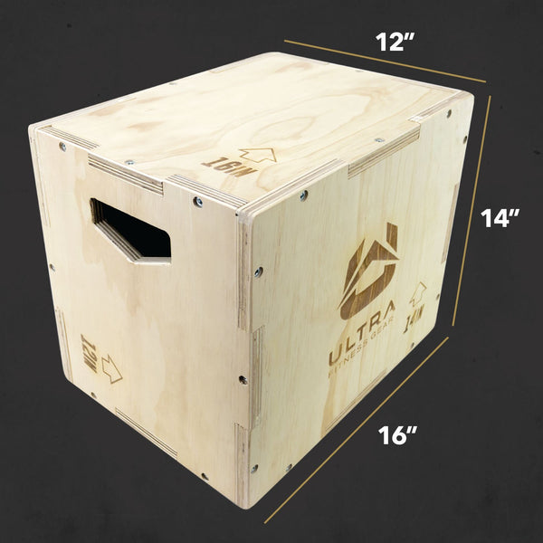 angled front view Ultra fitness Gear Wood Small Plyo Box 16x14x12 inch