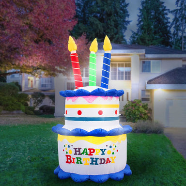 Inflatable Birthday Cake with Candles Party Decoration with Built-In Fan and LED Lights