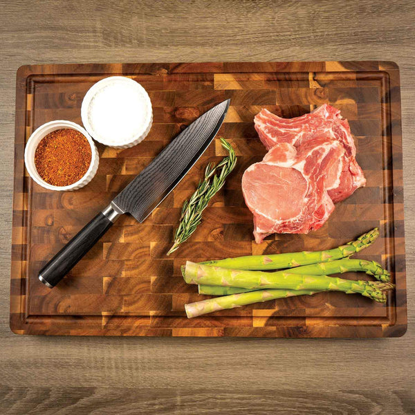 Handcrafted Butcher Block Cutting Board with Drip Catch Groove, 20 x 14 x 1.5 Inches, Thick Chopping Board, Highly Durable and Versatile Chopping Tray