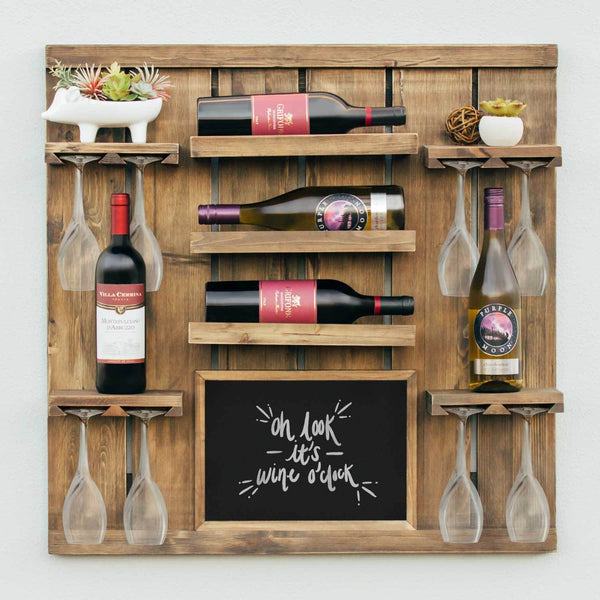 Chalkboard Wine Rack Shelf with Stemware Slots: Holds 8 Glasses
