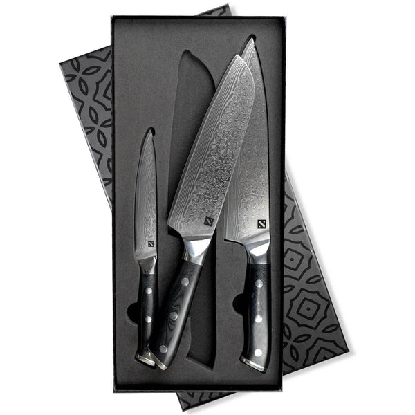 3 pieces of Damascus knives in box