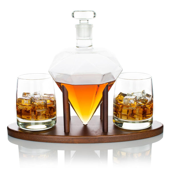 Diamond Decanter Set with Whiskey Stones and Lowball Glasses