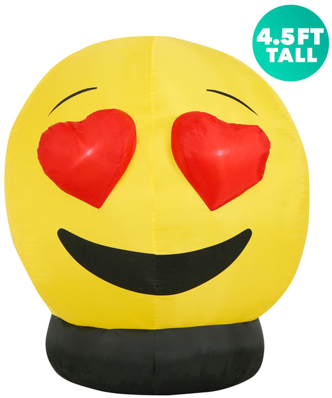 4.5 Ft Heart Eyes Emoji Inflatable Yard Decoration with Built-in Bulbs, Tie-Downs, and Fan