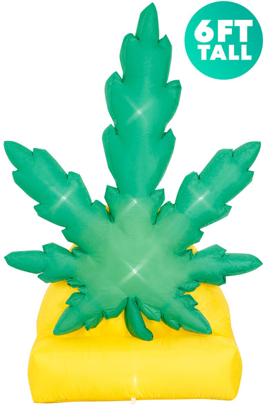 6 Ft Giant Pot Leaf Inflatable Yard Decoration with Built-in Bulbs, Tie-Downs, and Powerful Fan