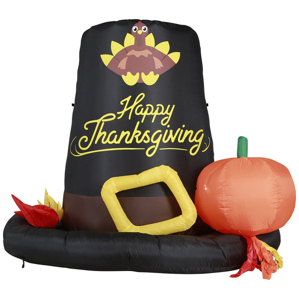 Inflatable Pilgrim Hat Thanksgiving Decoration with Built-In Fan and LED Lights