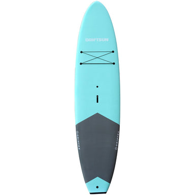 Front view Driftsun Soft Top Rigid Stand Up Paddleboard 11ft SUP standing vertically