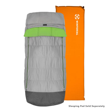 grey sleeping bag with sleeping pad sleeve