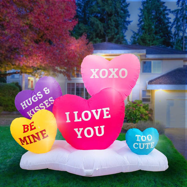 Inflatable Valentines Day Small Hearts Decoration with Built-In Fan and LED Lights