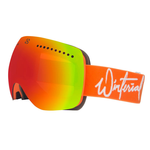 orange frameless magnetic snowboard and ski goggles with orange straps