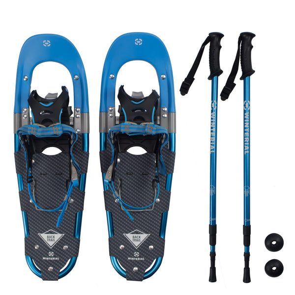 Winterial Back Trail Snowshoes 25-Inch Lightweight Hybrid Blue, Includes Poles and Carry Bag