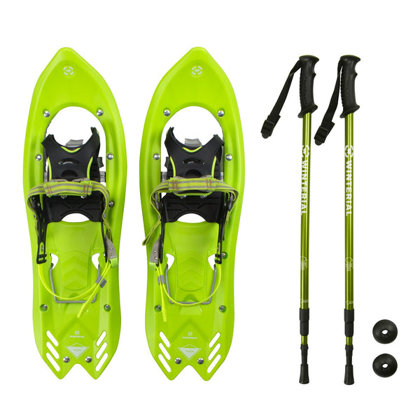 Winterial Yukon 25-Inch Lightweight All Terrain Snowshoes Men's, Green, Includes Poles, and Carry Bag