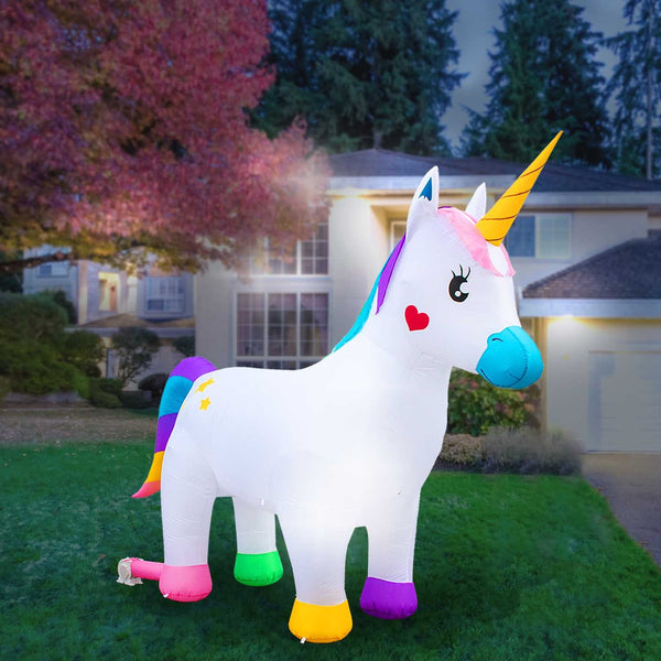 Inflatable Unicorn Decoration with Built-In Fan and LED Lights