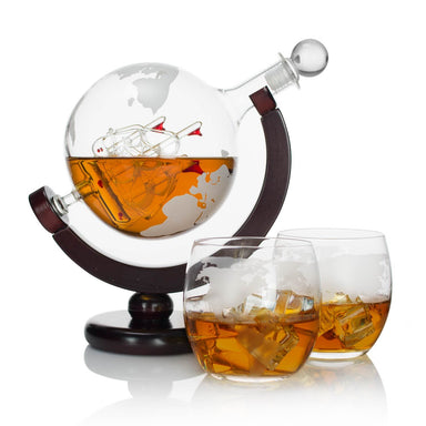 Atterstone Globe Whiskey Decanter Set, 850-ml Gift Set with Globe Glasses, 9 Whiskey Stones and Stainless Steel Funnel