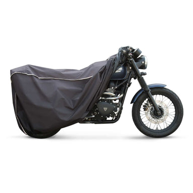 VUZ motorcycle cover on blue triumph scrambler