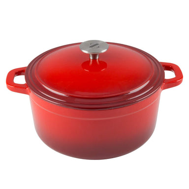 beautiful gradient red cast iron 6 quart dutch oven with loop handles and stainless steel knob from zelancio