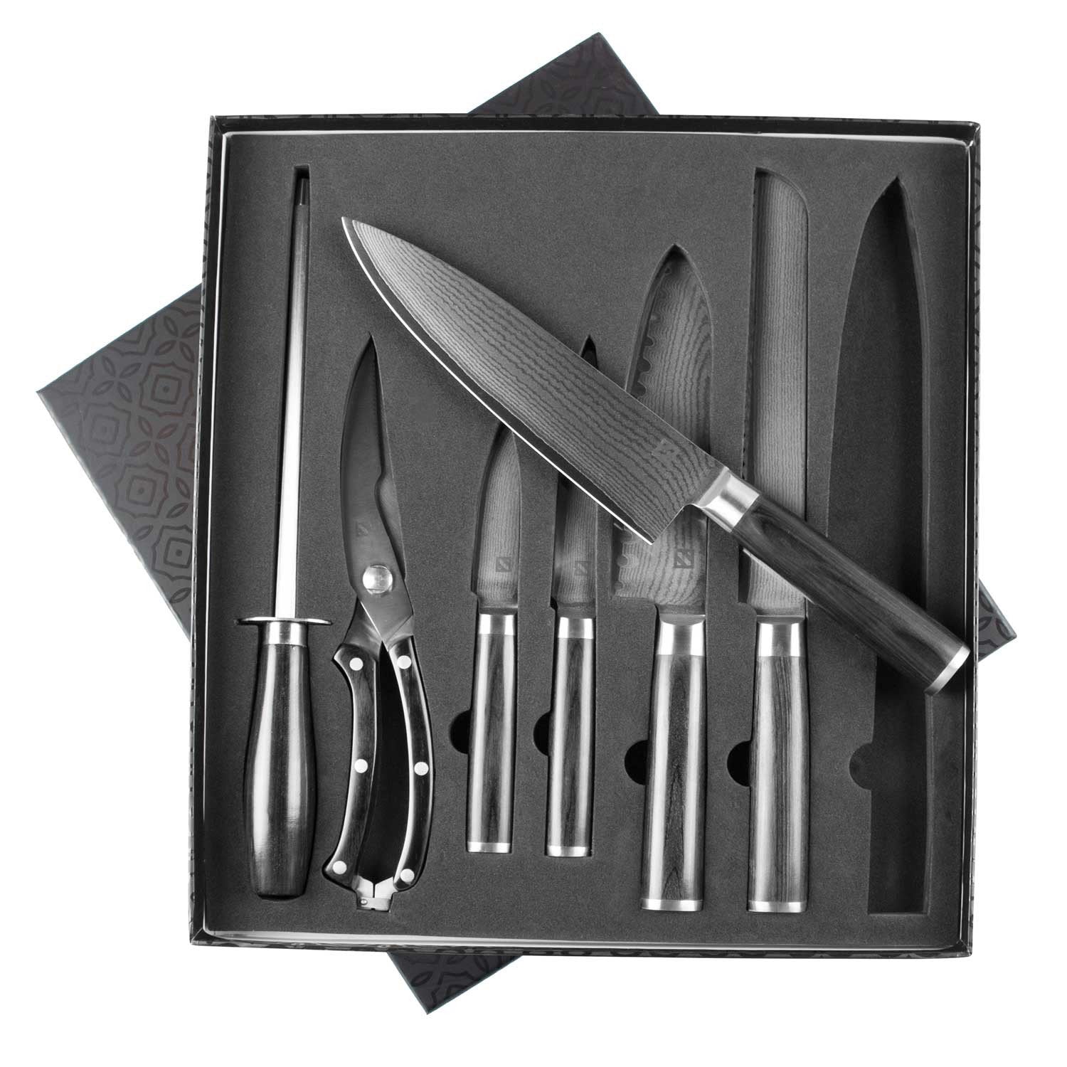 7pc Japanese Damascus Steel Knife Set