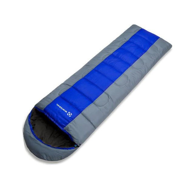 blue sleeping bag for camping and backpacking