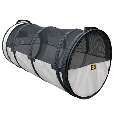 Angled view of pet tube kennel