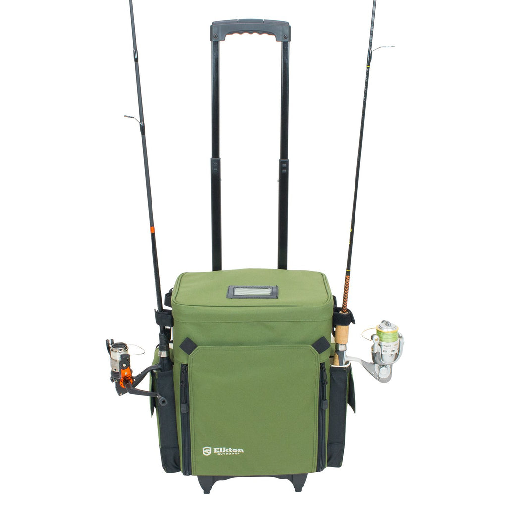 Elkton Outdoors Rolling Fishing Tackle Box Bag with 5 Removable Tackle Trays