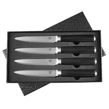 non serrated steak knife 4 piece set in custom gift box
